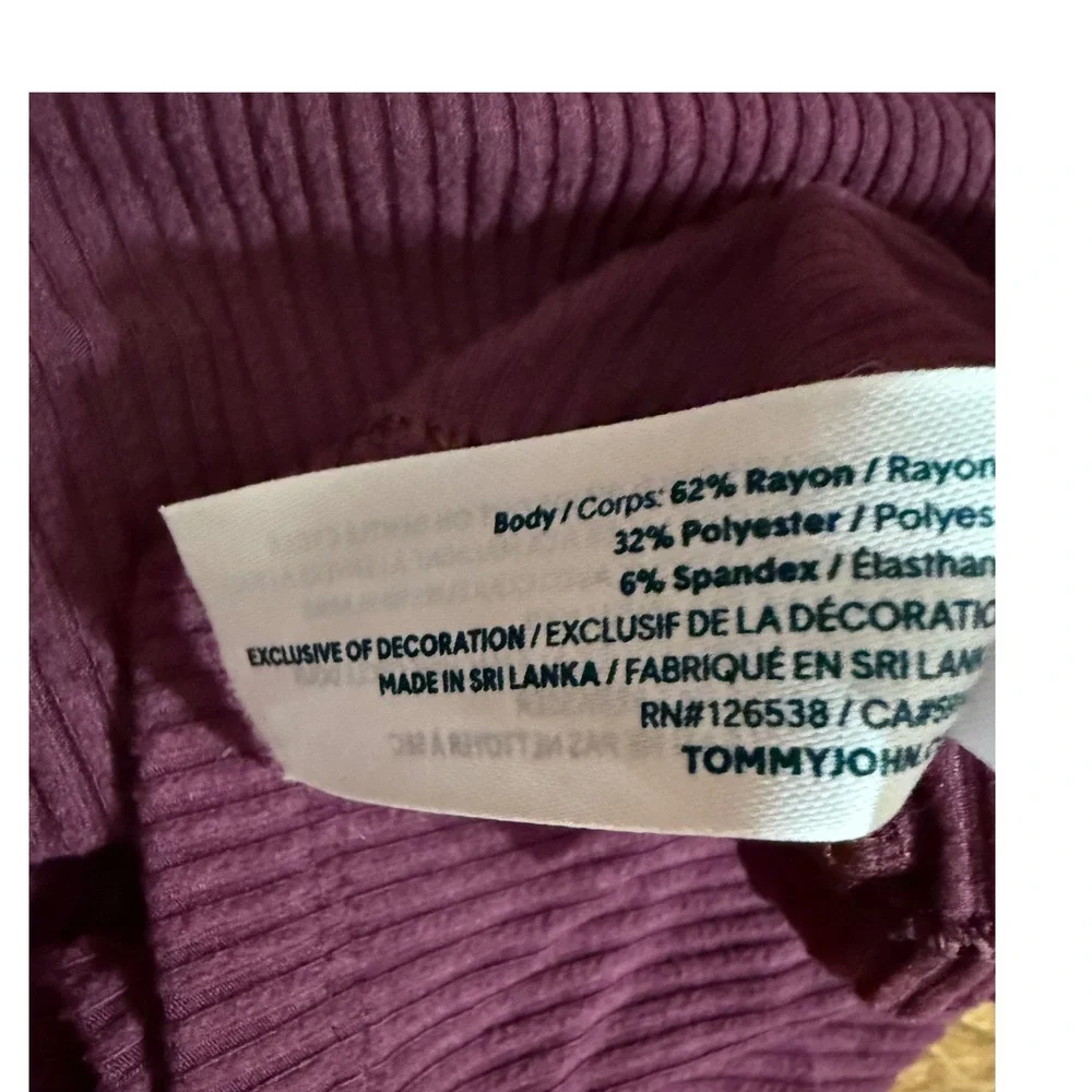 Tommy John Womens Plum‎ Ribbed Pajama Set Short Sleeve Button Top Pants Small